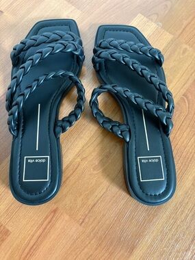 Dolce Vita Black Braided Triple-Strap Slide Sandals